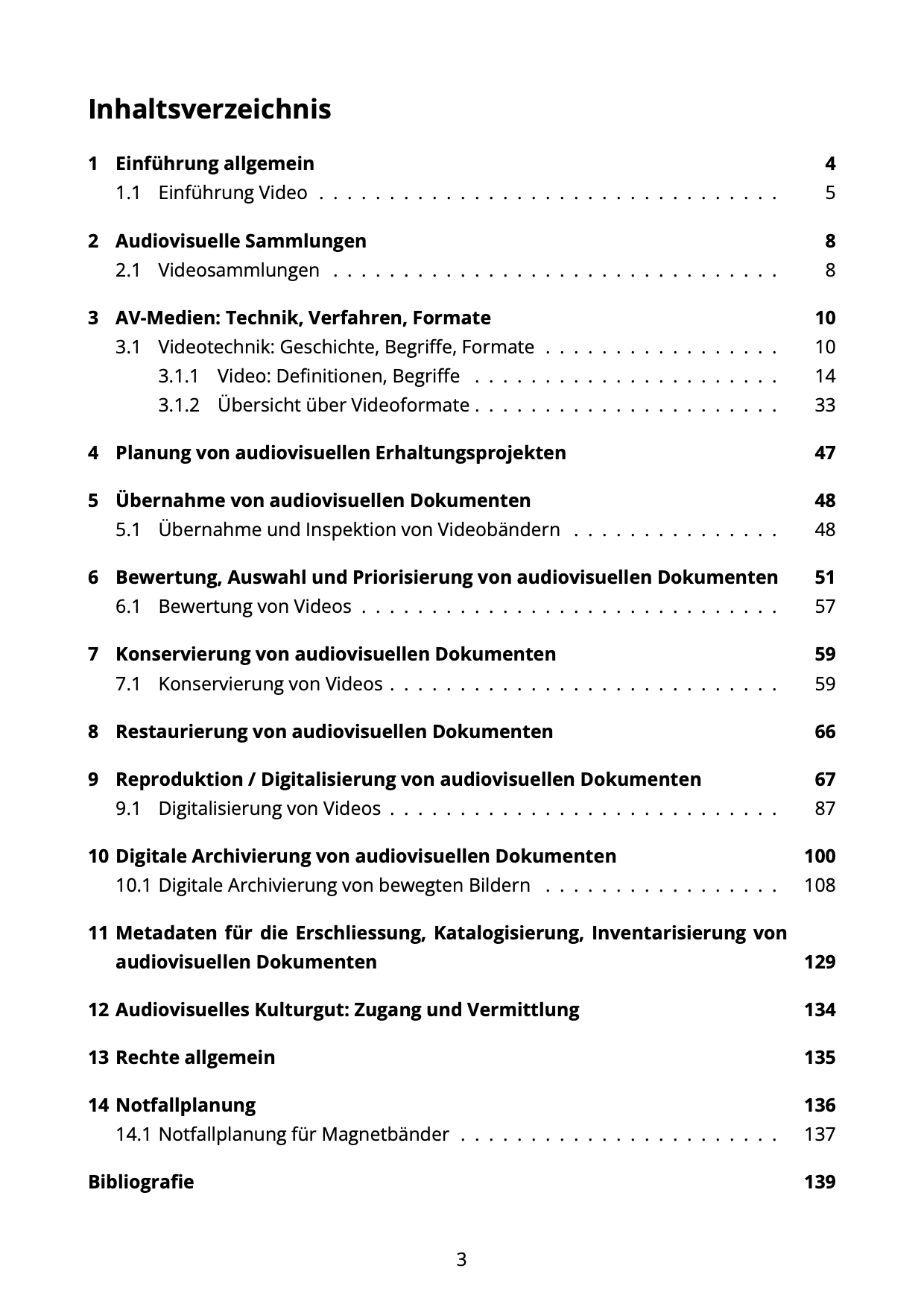 Inhaltsverzeichnis Video Empfehlungen