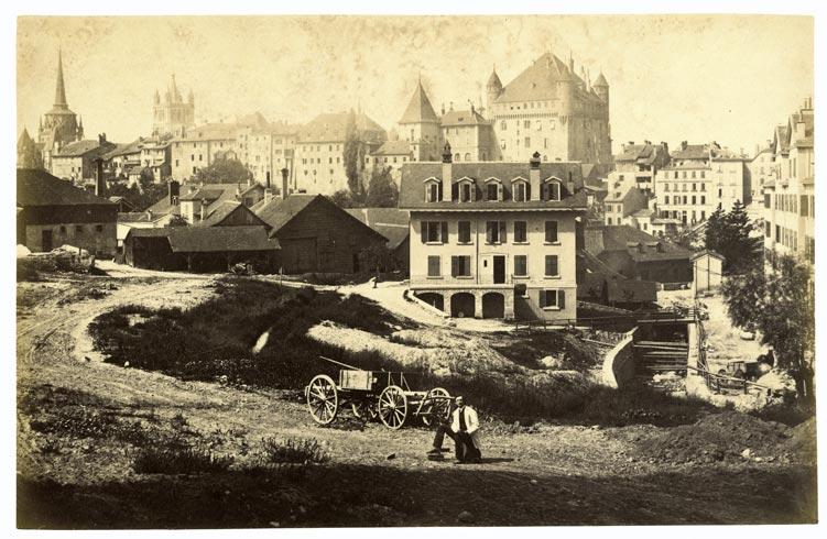 Lausanne, le Vallon et la Cité, vers 1870. Photographe: André Schmid.