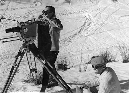 Dreharbeiten für den Film «Die Letzte Chance» (1945) von Leopold Lindtberg. 
Foto: Sammlung Cinémathèque suisse