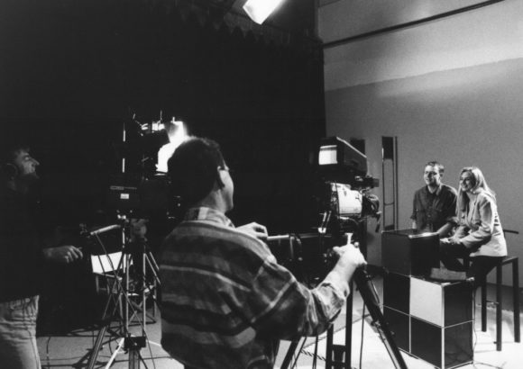 (Probe-)Aufnahmen zur ersten Sendung der Schaffhauser Fernsehen AG, 3.4.1994. Foto: Bruno und Eric Bührer / Stadtarchiv Schaffhausen